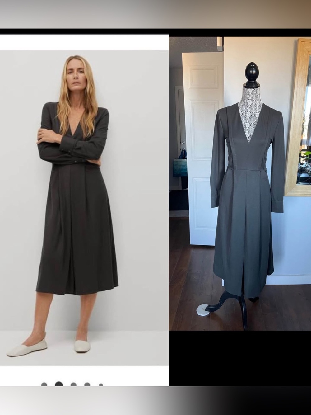 New Mango Tailored Structured Front Slit Midi Dress. Small. Grey.